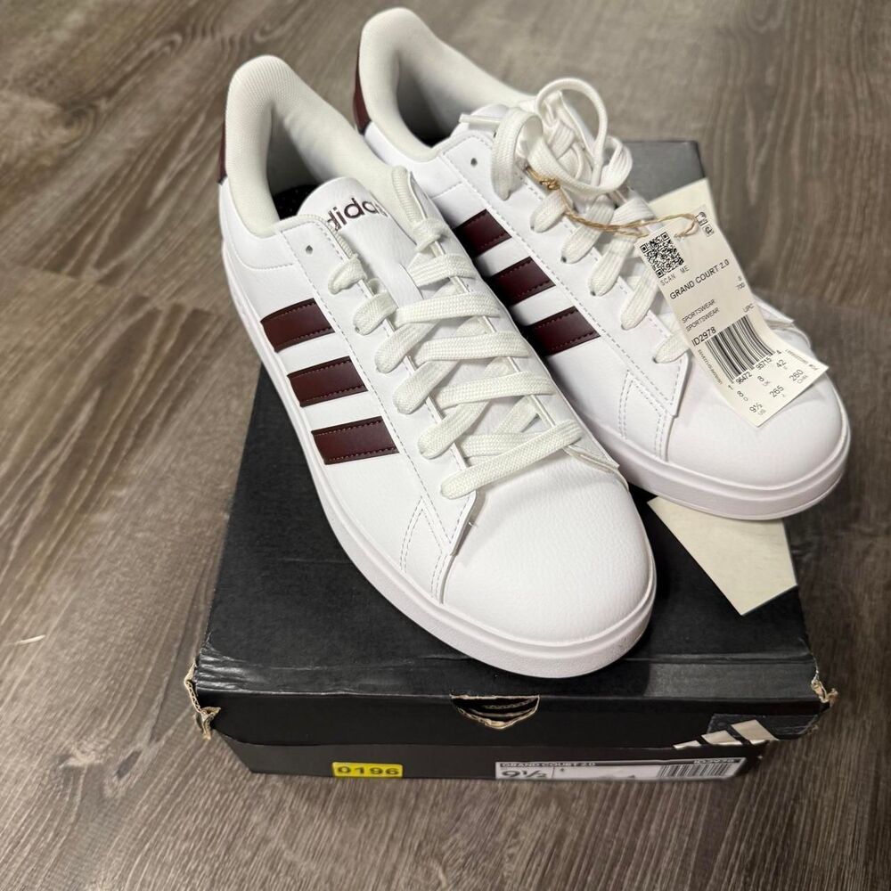 NWT Adidas Women's White/Burgundywhite Grand Court 2.0 Sneakers Women's Size 9.5
